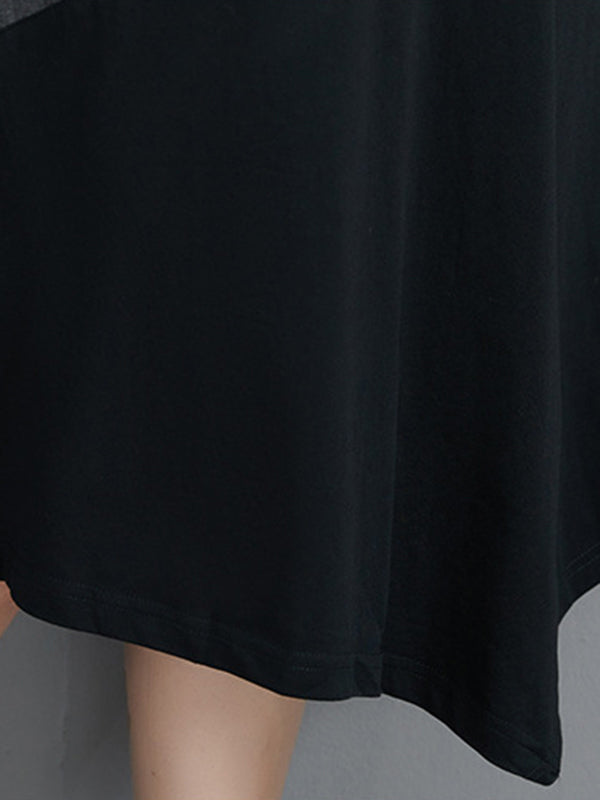 Casual Irregular Split-Joint Half Sleeves Lapel Collar Midi Shirt Dress