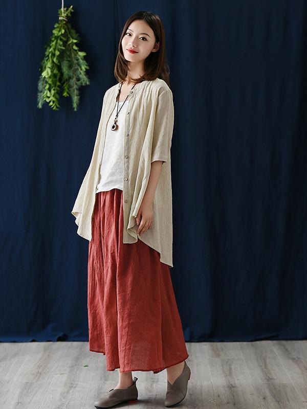 Vintage Irregularity Solid Blouses&Shirts Tops