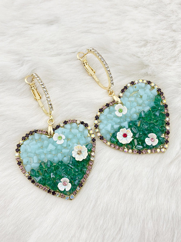 Simple Rhinestone Heart Shape Green Earrings Accessories