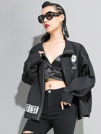 Boyfriend Style Floral Printed Zipper Jacket