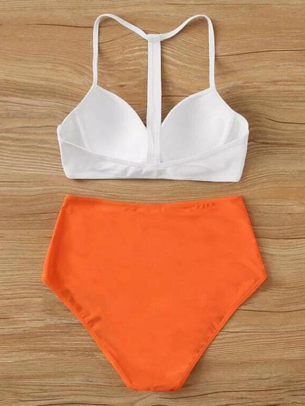 Solid Color Split-Joint Split Bikini Swimsuit