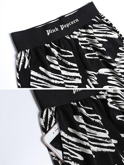 Elastic Waist Design Printed Wide Leg Pants