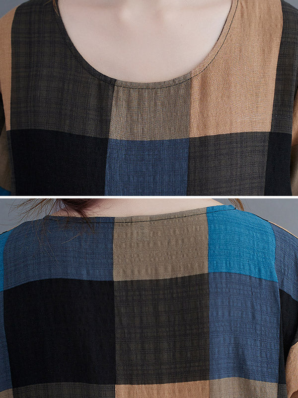 Vintage Ramie Cotton Long Sleeves A-Line Maxi Dresses