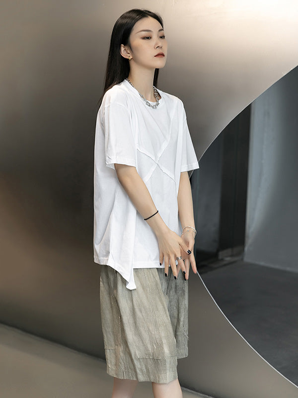 Stylish Round-Neck Irregularity Short Sleeve T-Shirt Tops