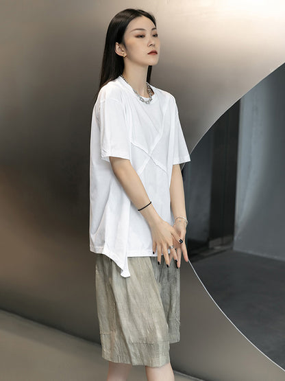 Stylish Round-Neck Irregularity Short Sleeve T-Shirt Tops