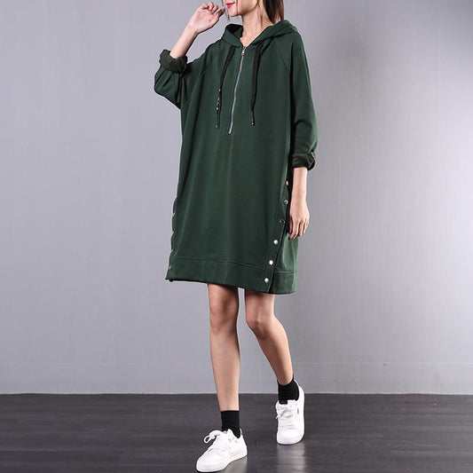 Buykud Fashion Solid Color Soft Comfortable Hooded Dress