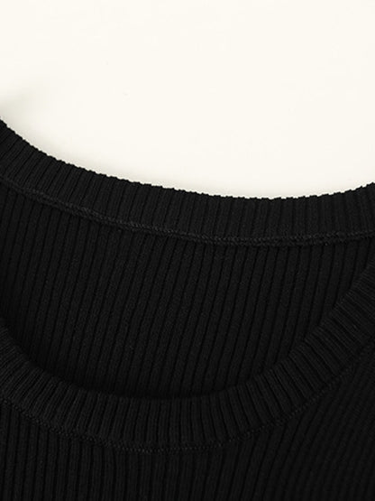 Original Contrast Color Puff Sleeves Cold Shoulder T-Shirt Top