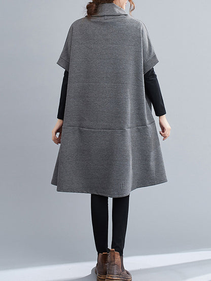 Urban Solid Color Half Sleeves High-Neck Knitting Midi Dress