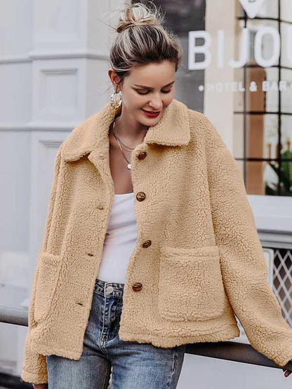 Solid Faux fur Lapel Outwears