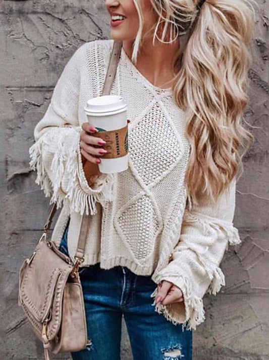 Solid Color V-neck Loose Sweater Tops