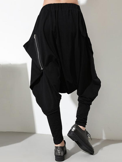 Zipper Simple Loose Solid Harem Pants