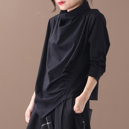Buykud Pure Color Irregular Hem Drawstring Blouse