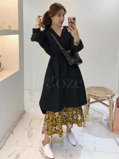Casual Pocket Lace-up Long Shirt
