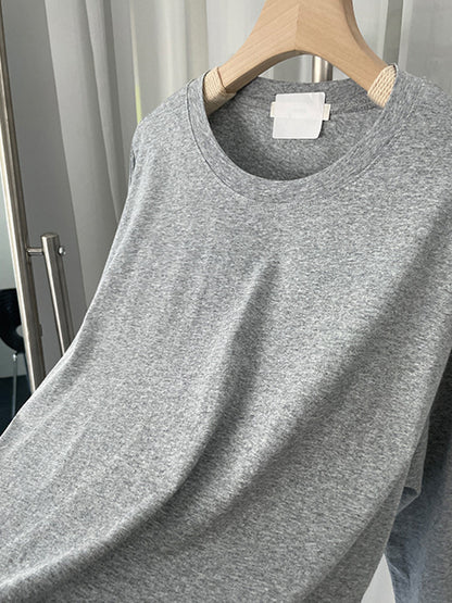 Long Sleeves Loose Solid Color Round-Neck T-Shirts Tops