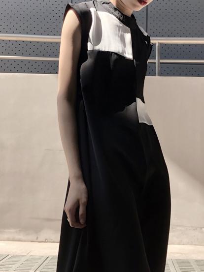 Asymmetric Sleeveless Black Long Dress