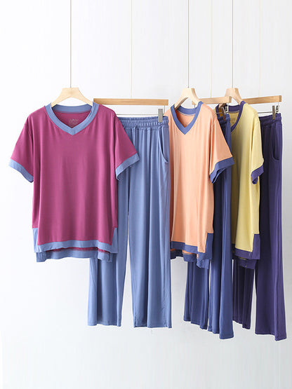 Comfortable Short Sleeve V-Neck T-Shirt&Pants Pajama Set