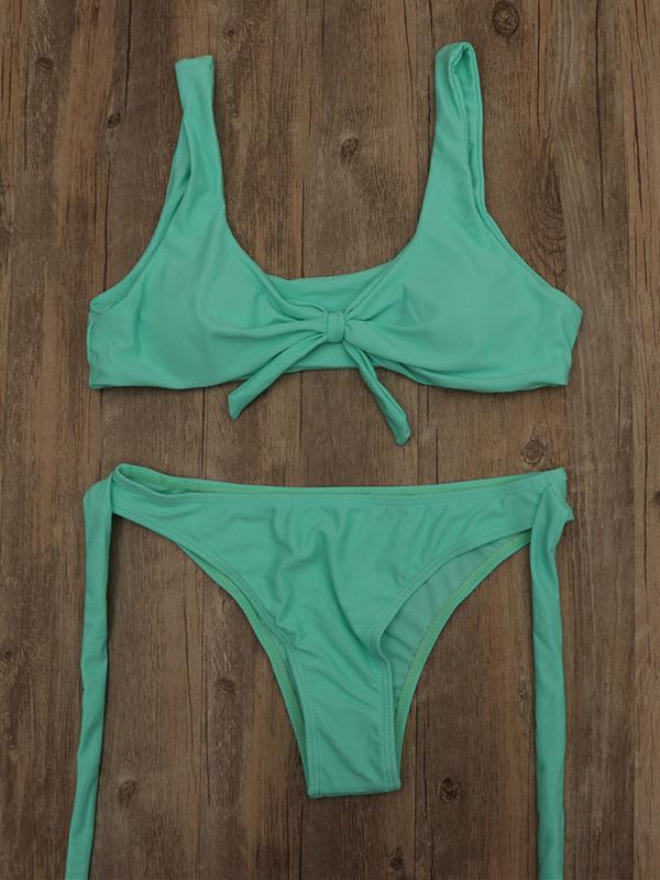 Sexy Knotted Long Rope Split Type Bikini Swimsuit