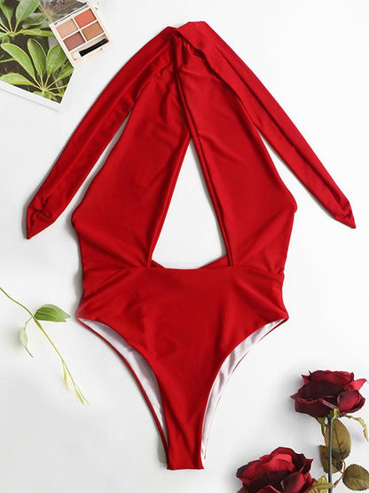 Plain Bandage Backless One-piece Swimwear
