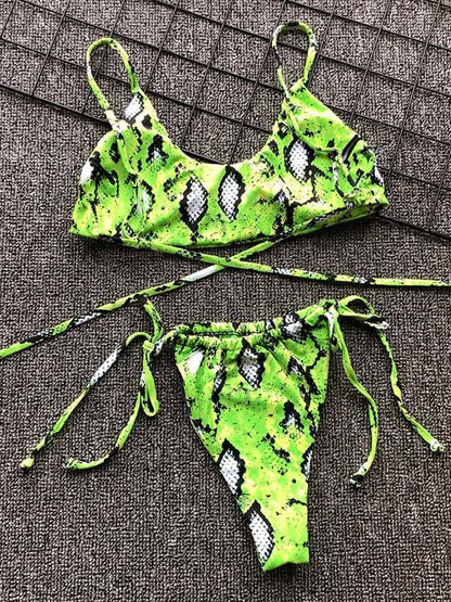 Sexy Lace Up Leopard Bikini Swimsuit