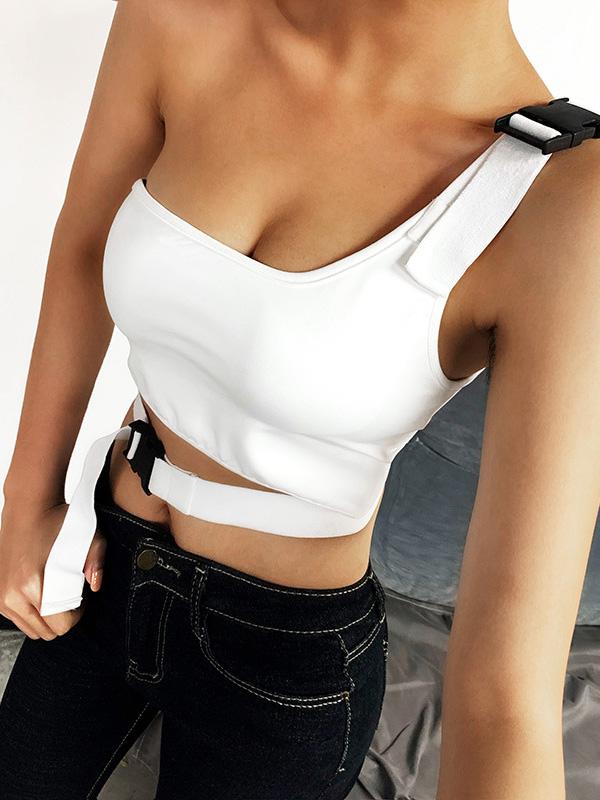 Fashion Punk Solid One-Shoulder Vest Top