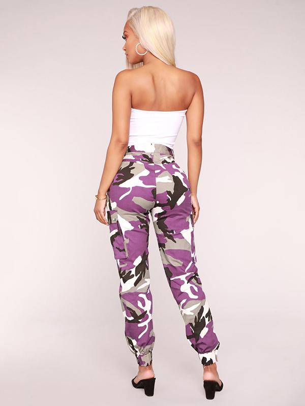 Plus Size Purple Camouflage Printed Track Pants