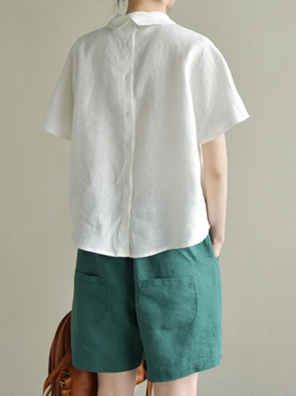 Leisure Solid Lapel Shirt Blouse Tops