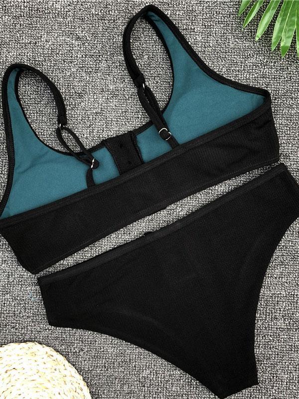 Button Solid Beach Bikinis Swimwear