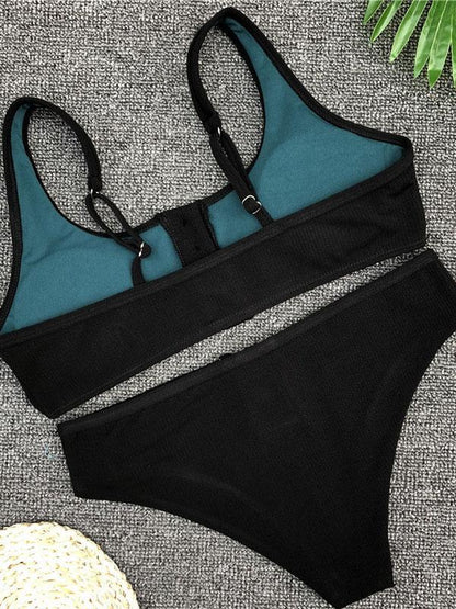 Button Solid Beach Bikinis Swimwear