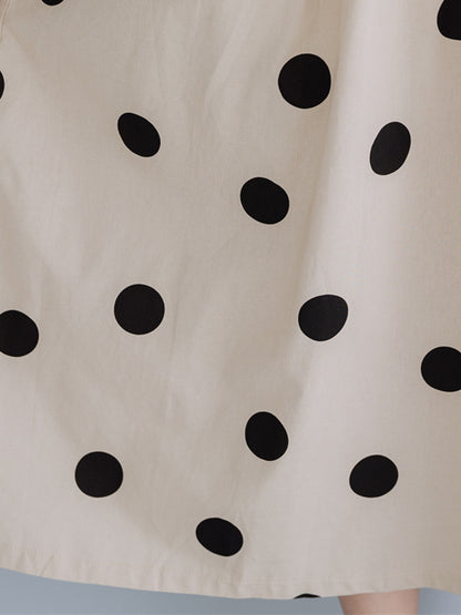 Simple Asymmetric Polka-Dot V-Neck Loose Short Sleeves Midi Dress