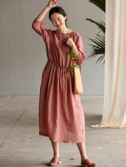 Loose Literary Ramie Cotton Long Dress