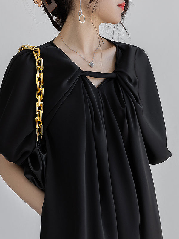 Original Stylish Solid Color Loose Pleated Midi Dress