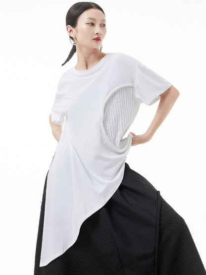 Original Irregular Solid Color Split-Joint T-Shirt Top