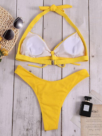 Lace Up Ribbed Bikini Set