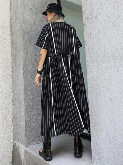 Loose Striped Split-joint Long Dress