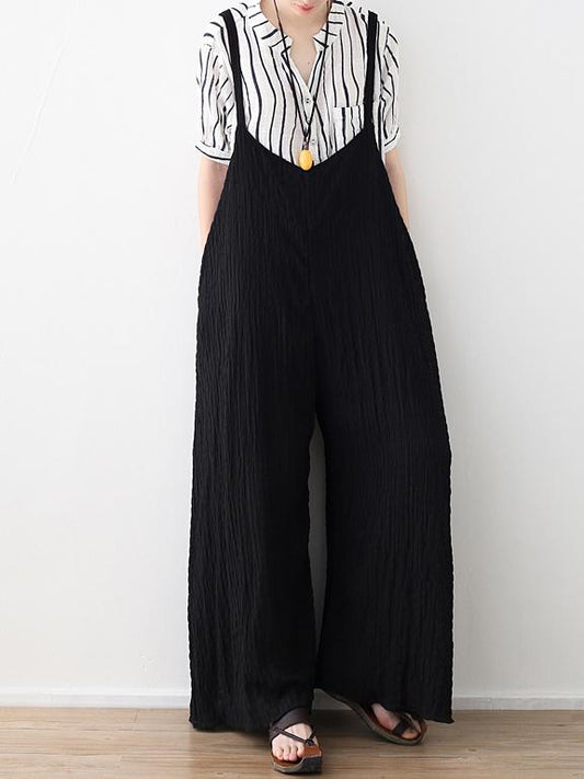 Loose Black Wide Leg Jumpsuits