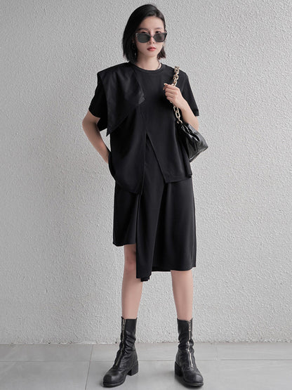 Cool Girl Black Asymmetric Elastics Wide Leg Pants