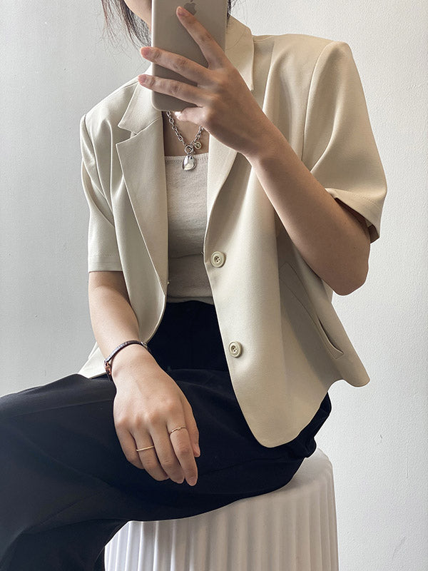 Urban Solid Color Notched Collar Short Sleeves Blazer