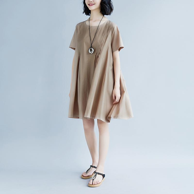 Casual Summer Short Sleeve Pockets Pleated Short Dress