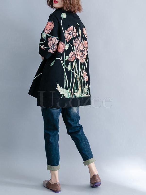 Casual Floral Printed High-neck Sweatshirt