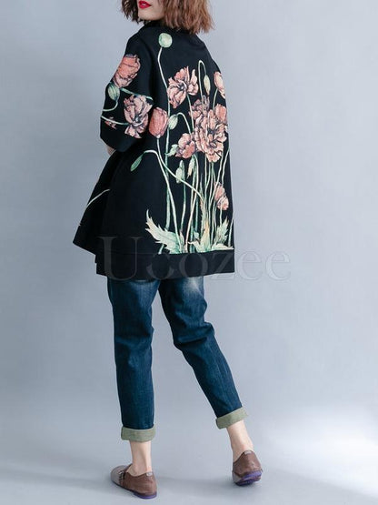 Casual Floral Printed High-neck Sweatshirt