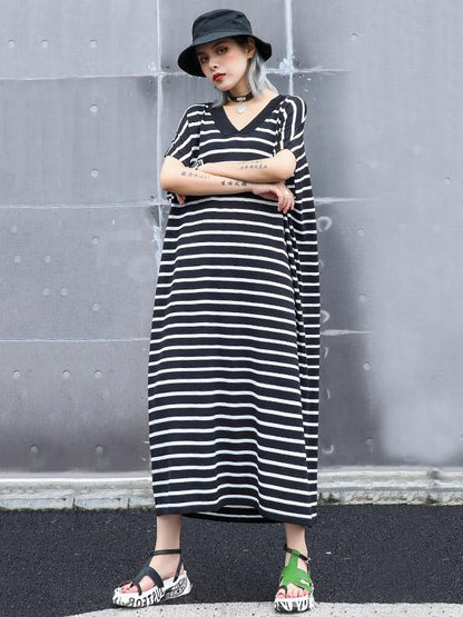 Striped V-neck Dress