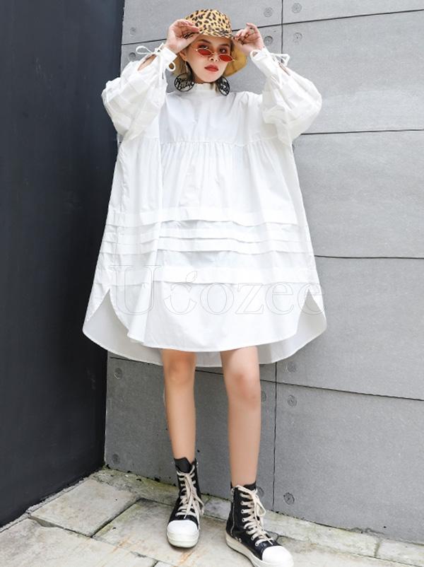 Solid Bowknot Drawstring Falbala Mini Dress