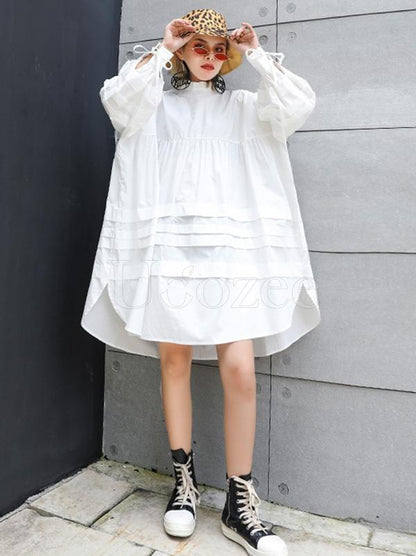 Solid Bowknot Drawstring Falbala Mini Dress