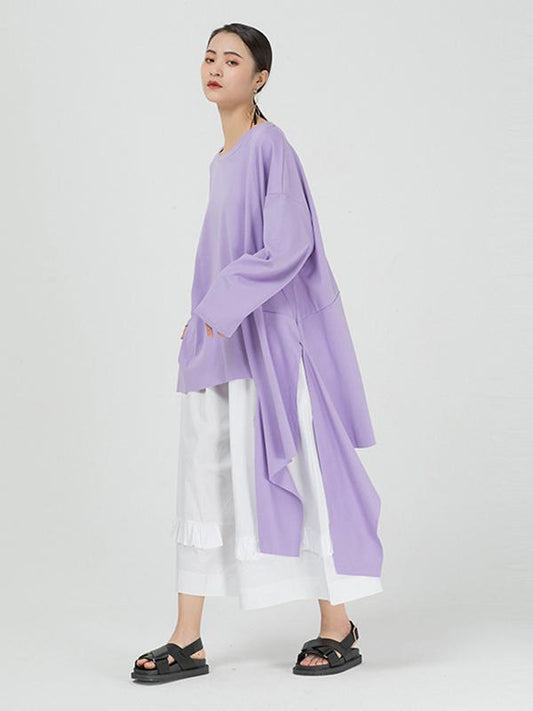 Loose Cropped Solid Color Long Sleeve T-Shirt