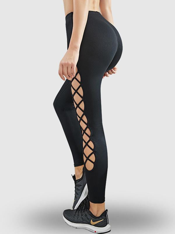 Sexy Solid Hollow Bandage Yoga Leggings