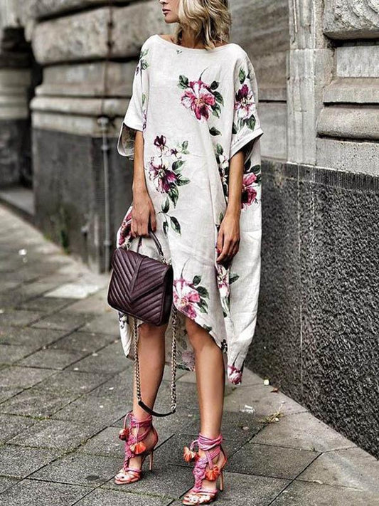 Floral Printed Loose Midi Dress
