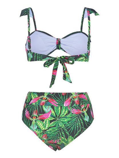Tropical Print Tie Front Bikini Swimsuit