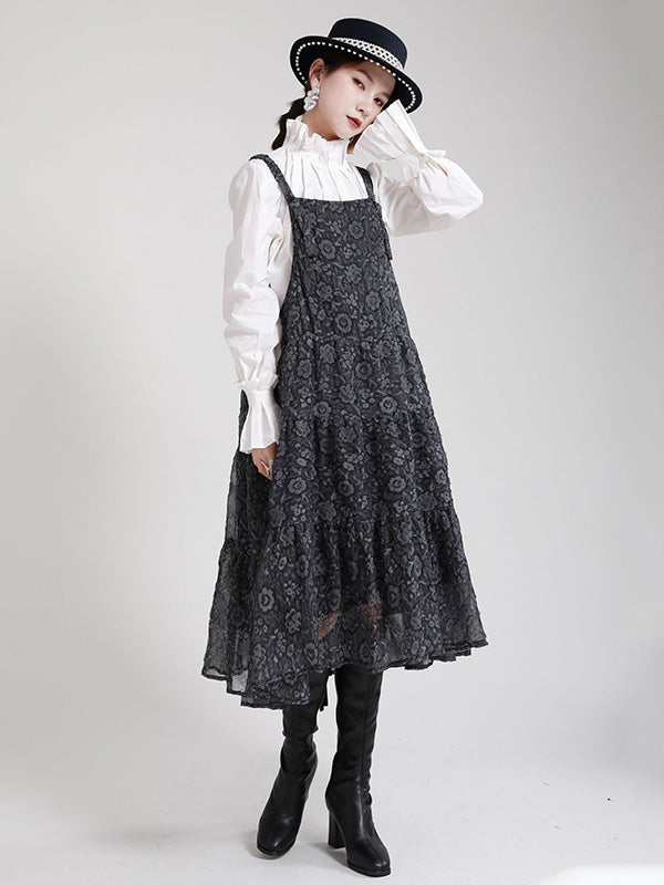 Original Floral Printed Pleated Square-Neck Sleeveless Slip Dress