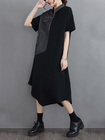 Casual Irregular Split-Joint Half Sleeves Lapel Collar Midi Shirt Dress