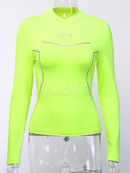 Letter Printed Long Sleeves Yoga Tee